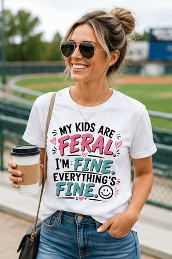 My Kids Are Feral I’m Fine Shirt – Funny Mom Life Tee | Chaos Parenting Shirt | Ballpark Mom Shirt