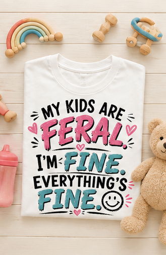 My Kids Are Feral I’m Fine Shirt – Funny Mom Life Tee | Chaos Parenting Shirt | Ballpark Mom Shirt