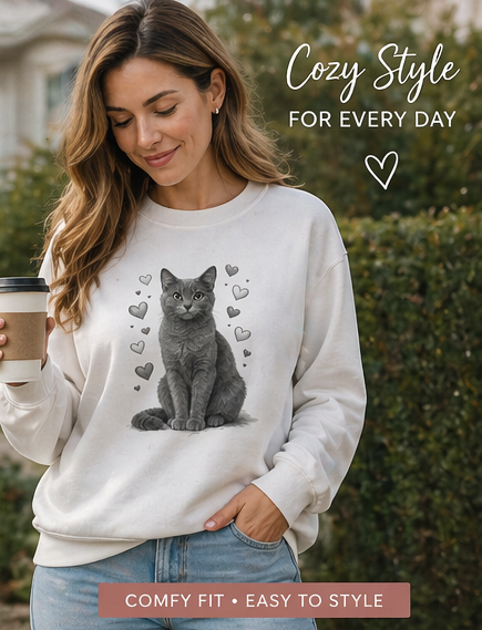 Mom & Me Matching Cat Shirts | Kids Cat Shirt | Women’s Cat Sweatshirt | Cute Grey Cat Lover Gift | Mommy and Me Outfit