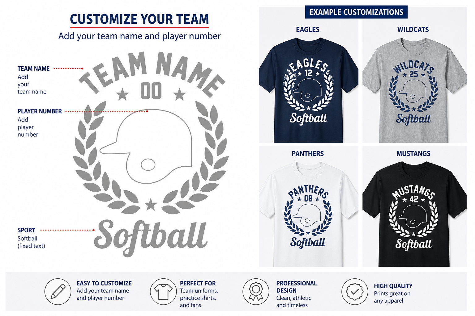Custom Softball Team Shirt – Personalized Team Name & Player Number Tee – Youth & Adult Sizes