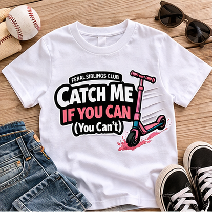 Feral Siblings Club Shirt | Catch Me If You Can Kids Tee | Funny Kids Shirt | Scooter Shirt | Sibling Shirt | Playground Shirt
