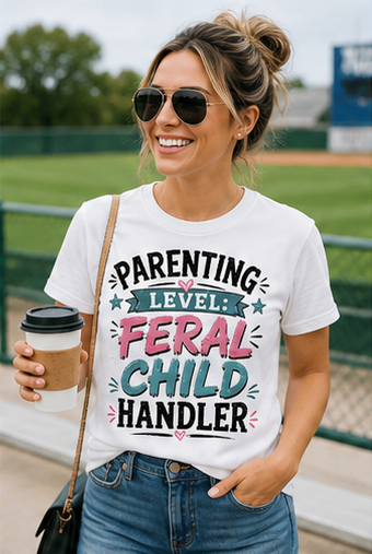 Parenting Level: Feral Child Handler Shirt | Funny Mom Life Tee | Feral Siblings Club
