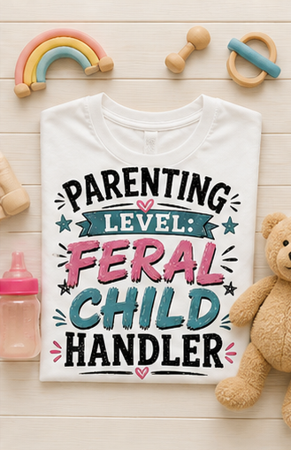 Parenting Level: Feral Child Handler Shirt | Funny Mom Life Tee | Feral Siblings Club