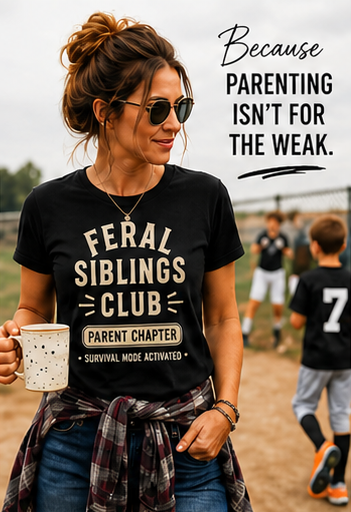 Feral Siblings Club Shirt – Parent Chapter | Survival Mode Activated Tee | Funny Mom & Dad Life Shirt