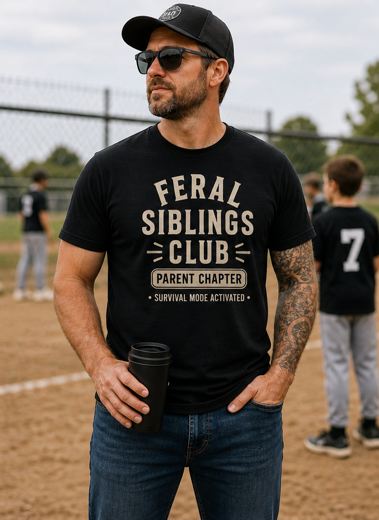 Feral Siblings Club Shirt – Parent Chapter | Survival Mode Activated Tee | Funny Mom & Dad Life Shirt