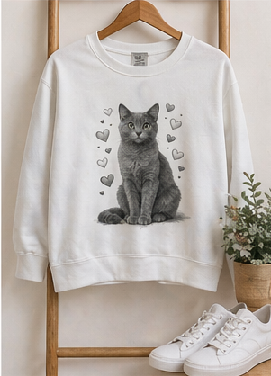 Mom & Me Matching Cat Shirts | Kids Cat Shirt | Women’s Cat Sweatshirt | Cute Grey Cat Lover Gift | Mommy and Me Outfit