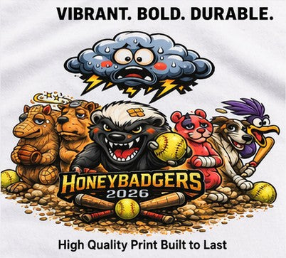 Honeybadgers Softball Shirt 2026 | Team Shirt with Name Option | Youth & Adult Softball Tee | Custom Back Name | Game Day Team Apparel