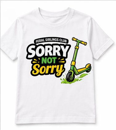 Feral Siblings Club Shirt | Sorry Not Sorry Kids Shirt | Funny Scooter Shirt | Wild Kids Graphic Tee