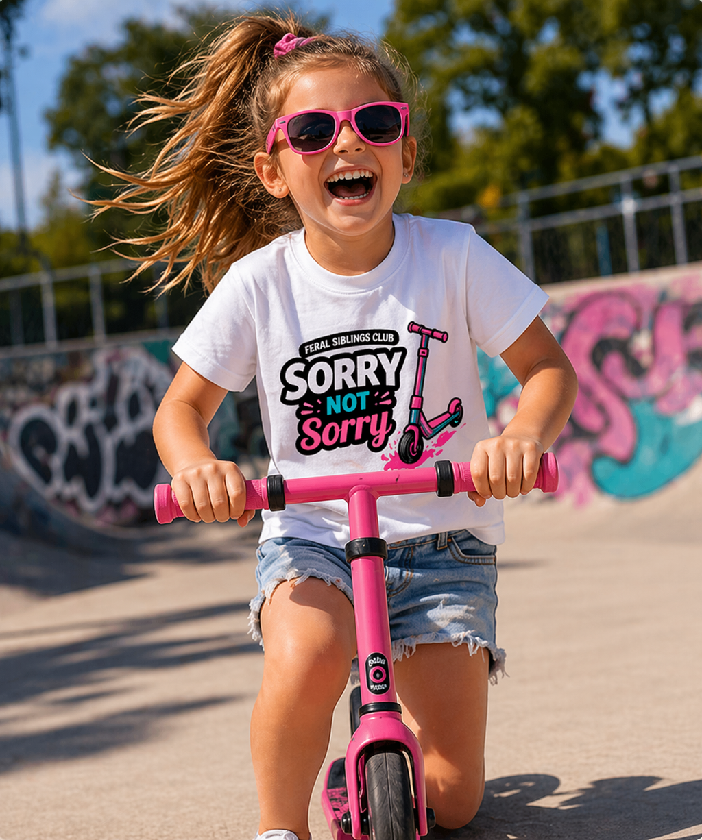 Feral Siblings Club Shirt | Sorry Not Sorry Kids Shirt | Funny Scooter Shirt | Wild Kids Graphic Tee